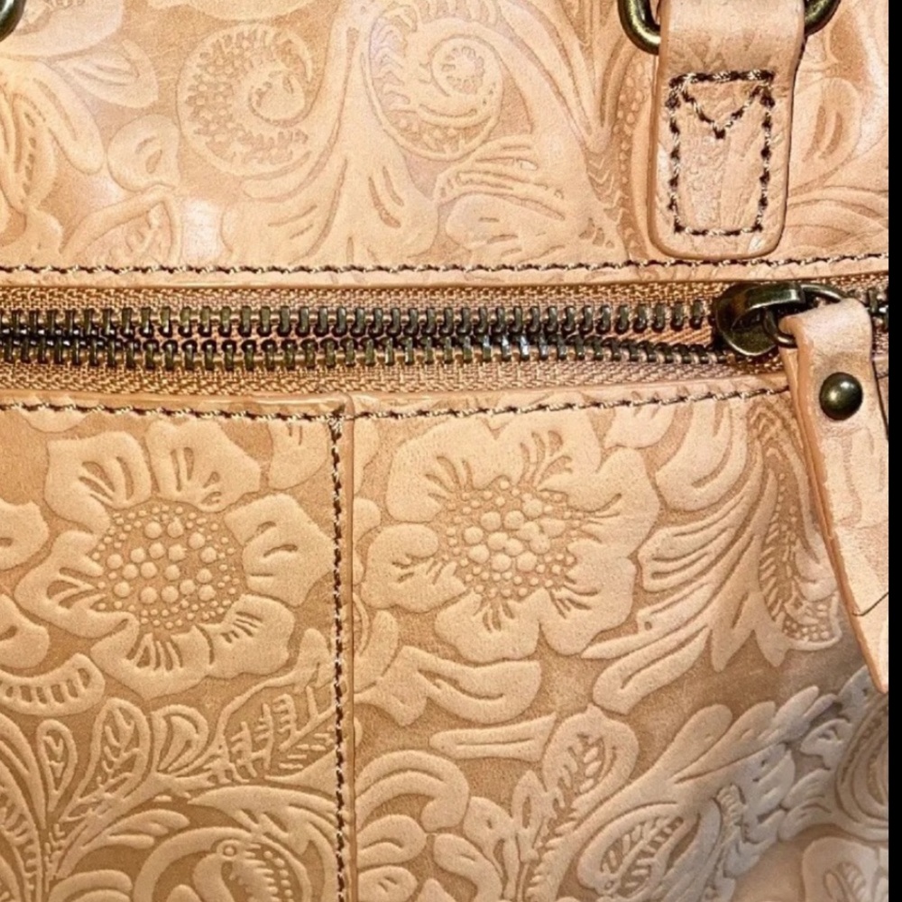Steven By Steve Madden Tan Tooled Scroll Leather Top Handle Crossbody Purse - Picture 3 of 16
